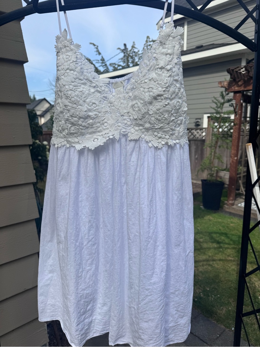 H&M White Mini Dress with Floral Appliqués